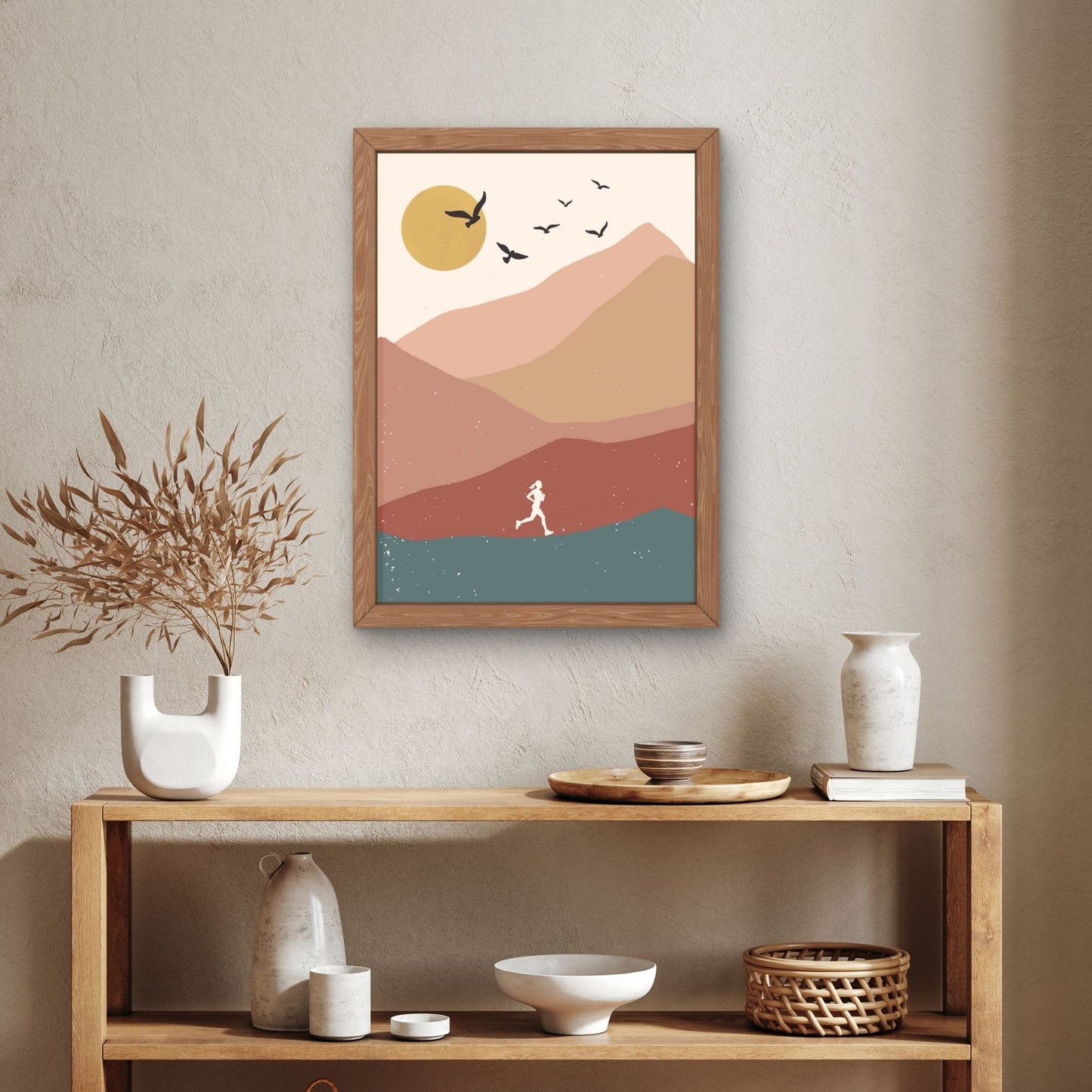 Sunset Trail Runner – Minimalist Mountain Art Print