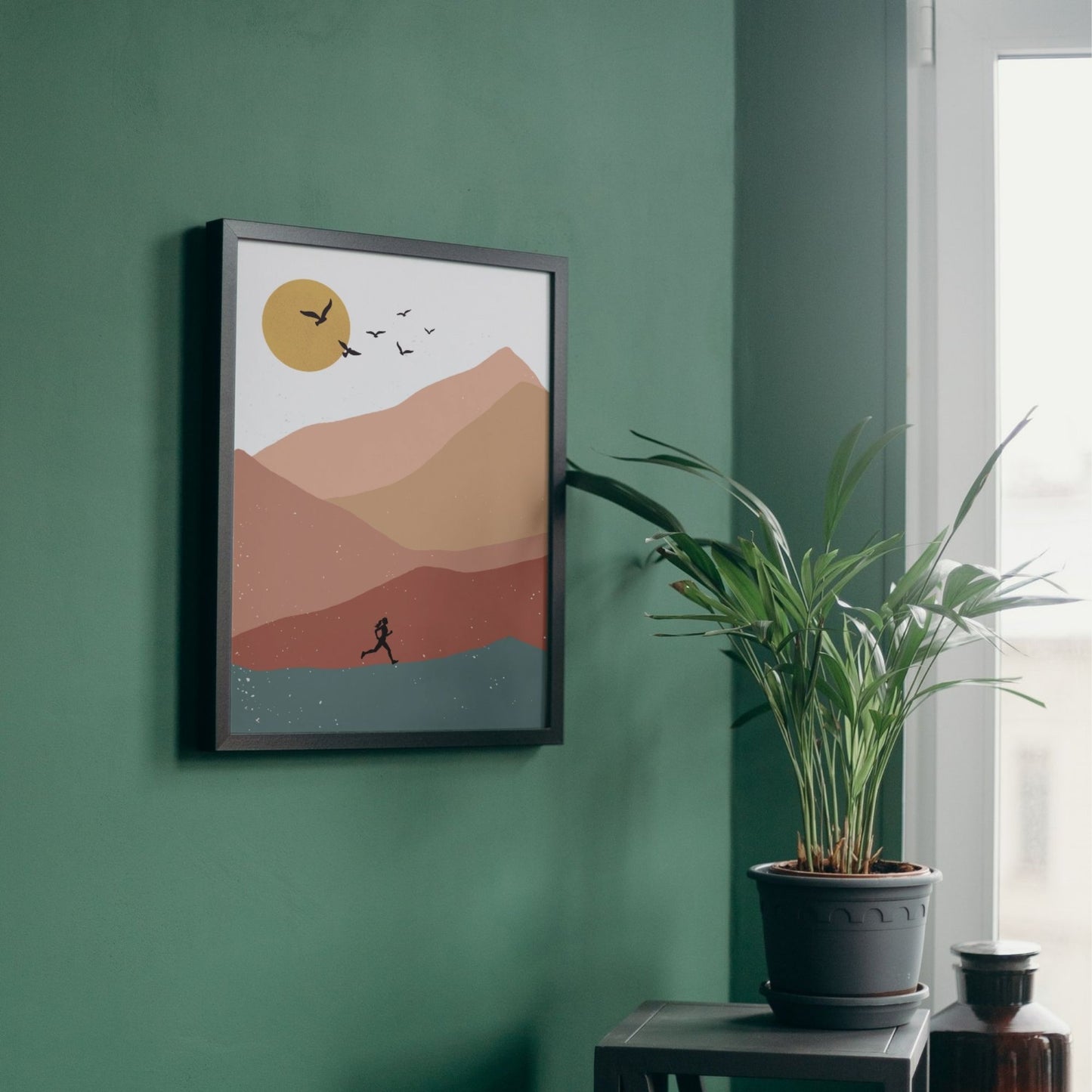 Sunset Trail Runner – Minimalist Mountain Art Print