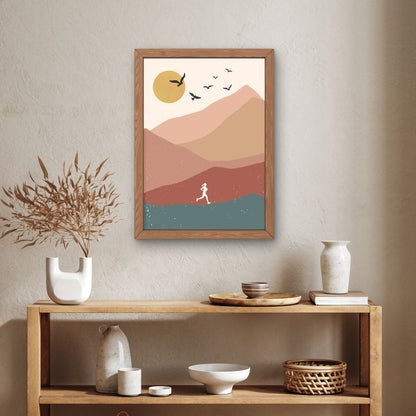 Sunset Trail Runner – Minimalist Mountain Art Print